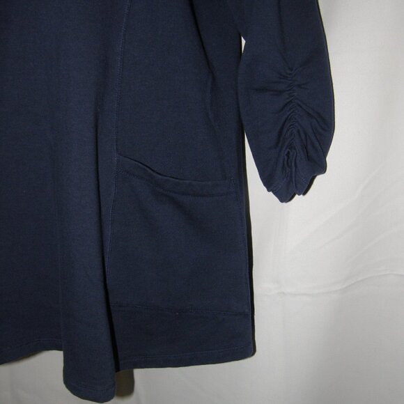 SUSAN GRAVER Navy Blue Sz Large Lightweight Tunic Soft Sweatshirt Front Pockets - Picture 3 of 3
